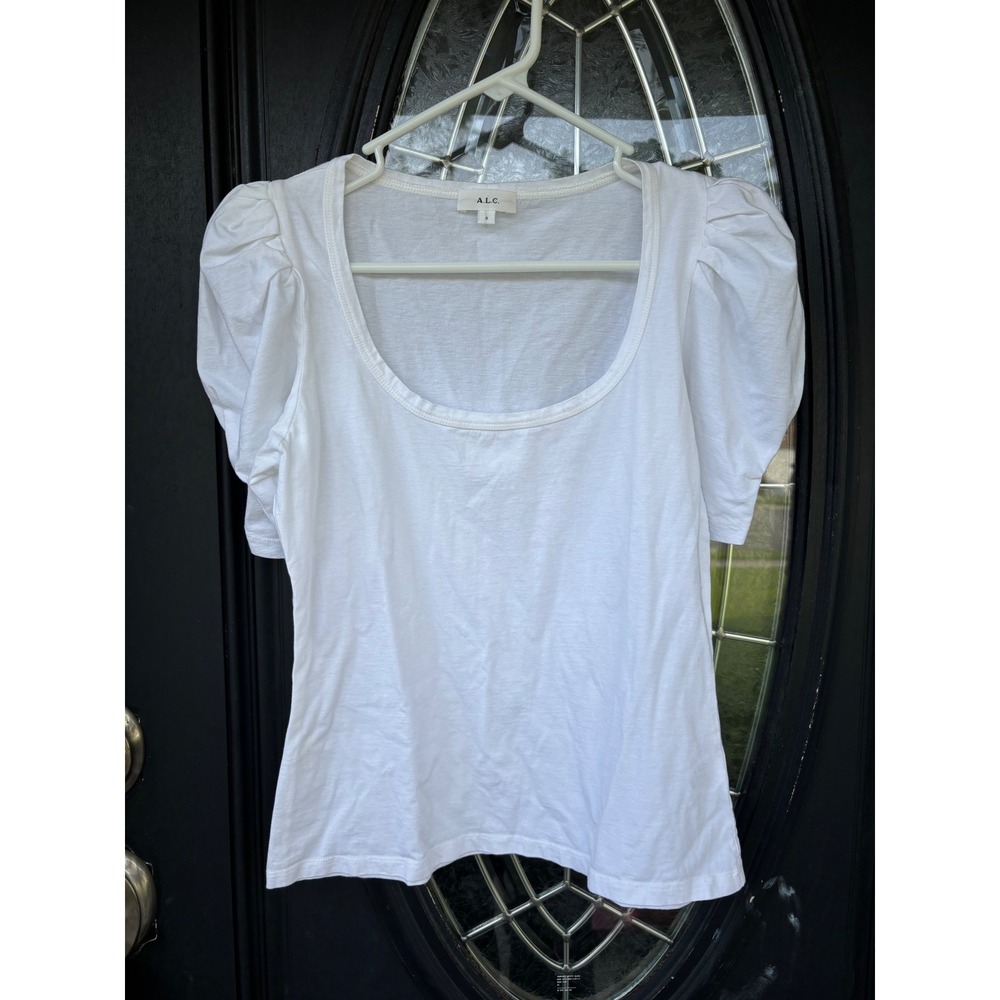 ALC White Puff Sleeve Scoop Neck Cotton Jersey Top Small Neiman Marcus NWT